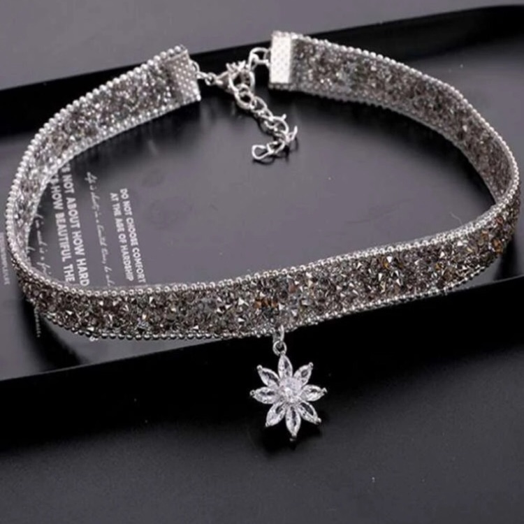 Stunning Crystal Jeweled Floral Flower Choker